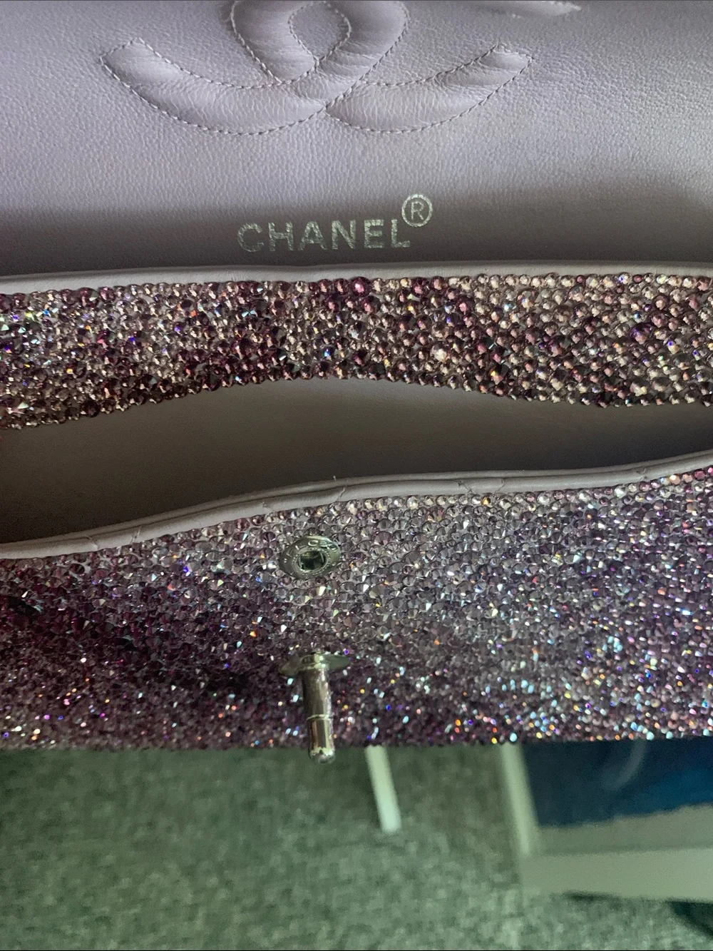 NWT CHANEL Metallic Purple Quilted Chain-Handle Shoulder Bag